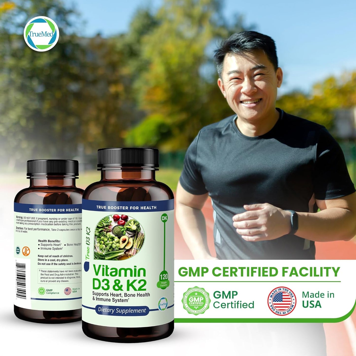 High Potency Vitamin D3 & K2 Supplement for Heart, Bone, and Immune Health - 15,000 IU D3, 90mcg K2 MK7 - 120 Veg Caps - USA Made, GMP Certified