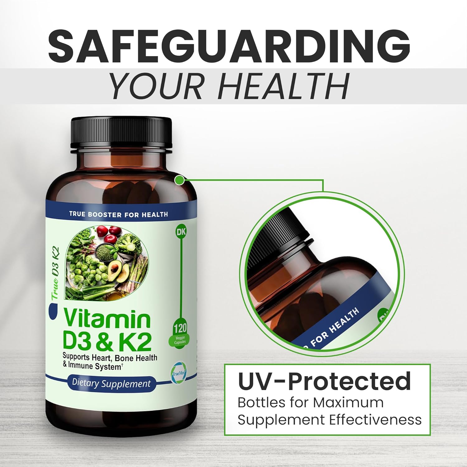 High Potency Vitamin D3 & K2 Supplement for Heart, Bone, and Immune Health - 15,000 IU D3, 90mcg K2 MK7 - 120 Veg Caps - USA Made, GMP Certified
