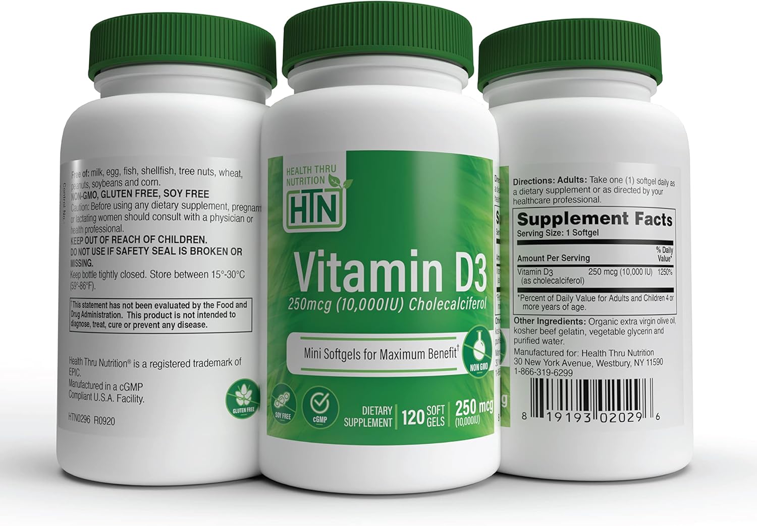 High Potency Vitamin D3 Softgels 10,000iu for Immune Support | 120 Mini Softgels with 250mcg Cholecalciferol | Non-GMO & 3rd Party Tested | Organic EVOO
