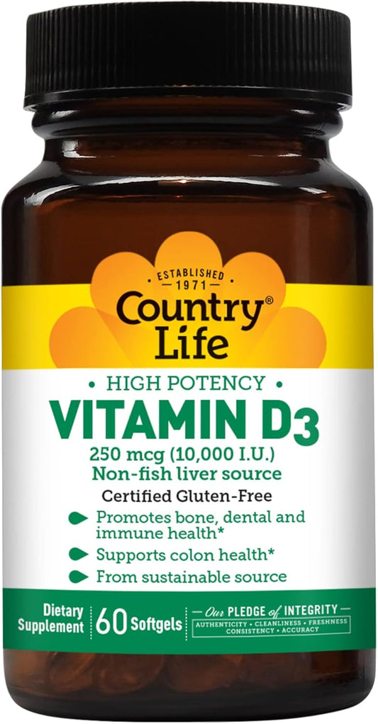 High Potency Vitamin D3 Supplement - 10000 IU, 60 Count by COUNTRY LIFE