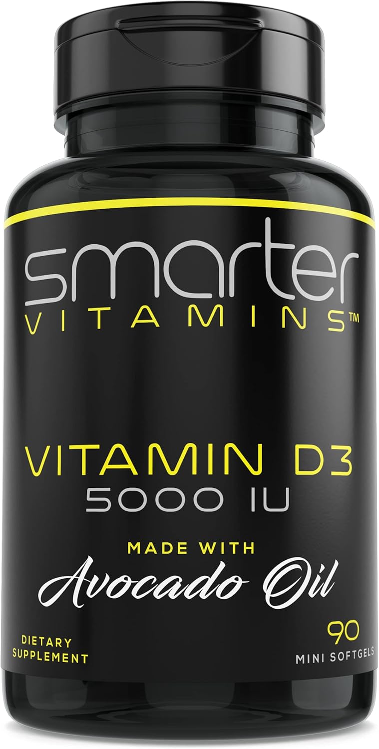 High Potency Vitamin D3 Supplement 5000 IU with Avocado Oil - 90 Mini Softgels for Enhanced Absorption