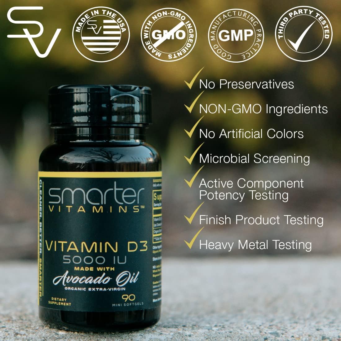 High Potency Vitamin D3 Supplement 5000 IU with Avocado Oil - 90 Mini Softgels for Enhanced Absorption