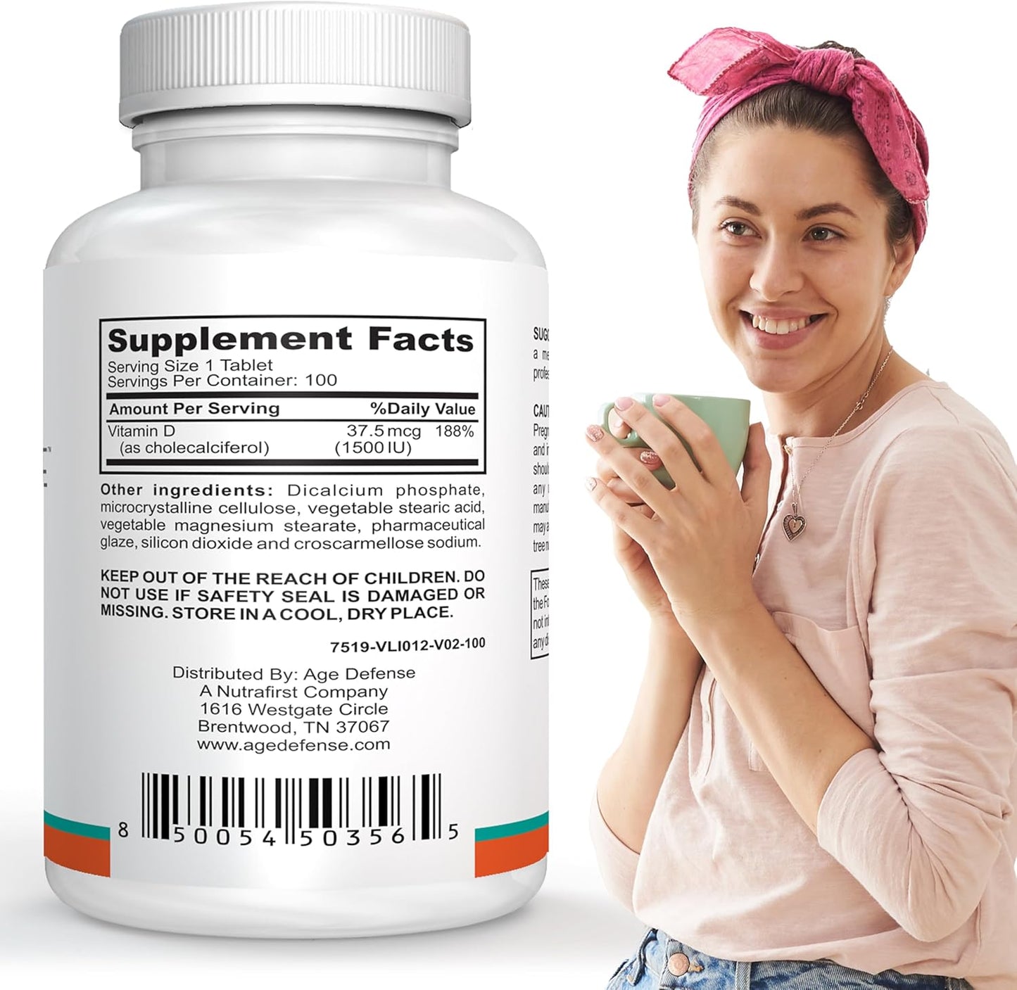 High Potency Vitamin D3 Tablets for Heart Health, Immune Support, and Muscle Function - 1500 IU Age Defense Supplement for Men and Women - 35.7 mcg D3 Tablets