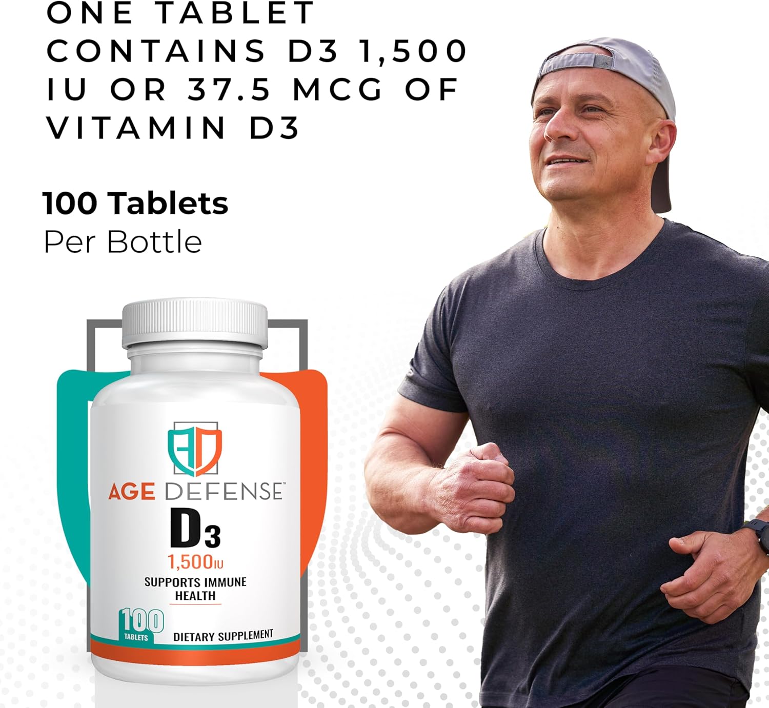 High Potency Vitamin D3 Tablets for Heart Health, Immune Support, and Muscle Function - 1500 IU Age Defense Supplement for Men and Women - 35.7 mcg D3 Tablets