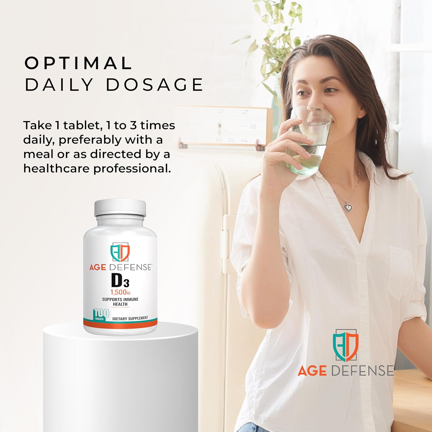 High Potency Vitamin D3 Tablets for Heart Health, Immune Support, and Muscle Function - 1500 IU Age Defense Supplement for Men and Women - 35.7 mcg D3 Tablets