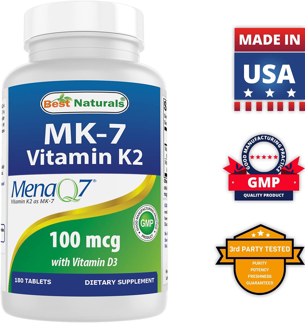 High Potency Vitamin K2 (MK7) with D3 & Magnesium Glycinate for Bone Health - 425mg