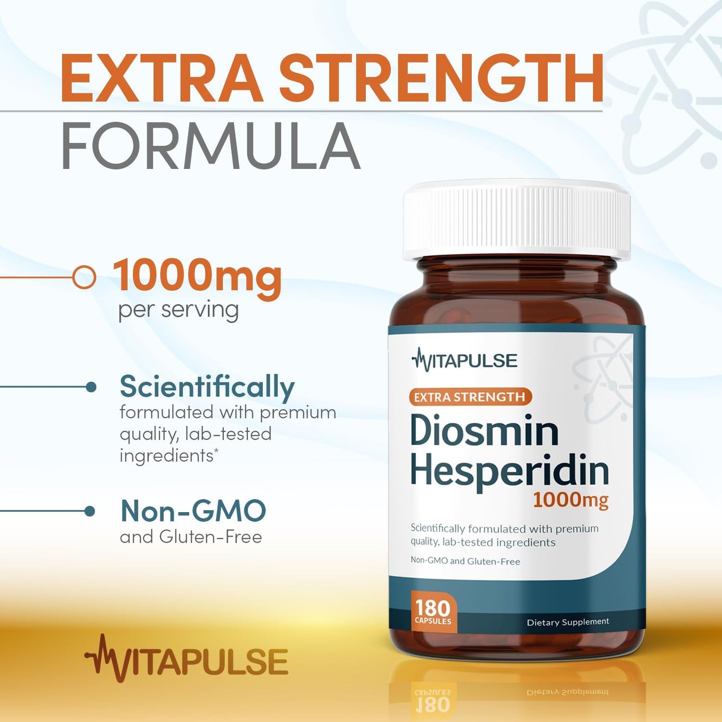 High Potency VitaPulse Hesperidin Supplement - 1000mg Per Serving (180 Capsules) - 3 Month Supply