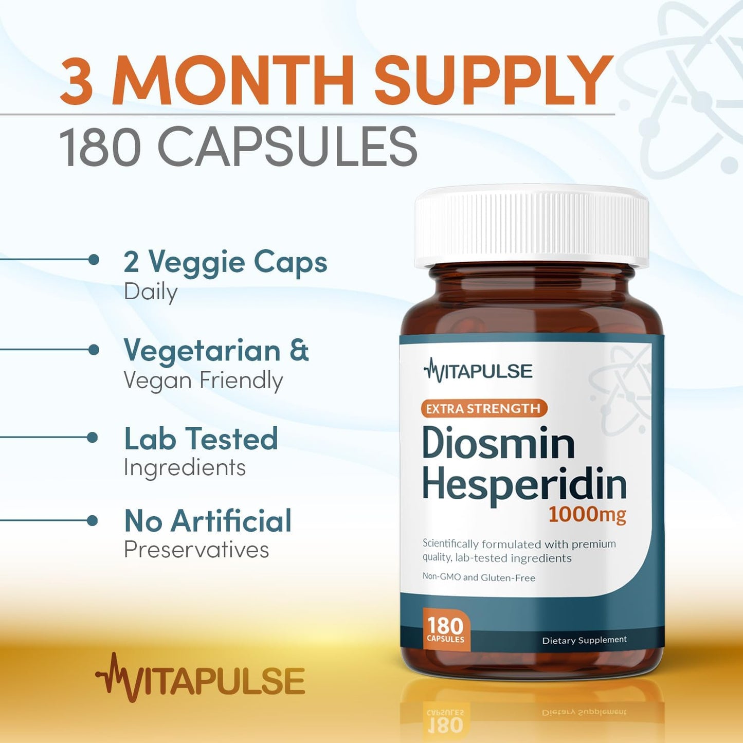 High Potency VitaPulse Hesperidin Supplement - 1000mg Per Serving (180 Capsules) - 3 Month Supply