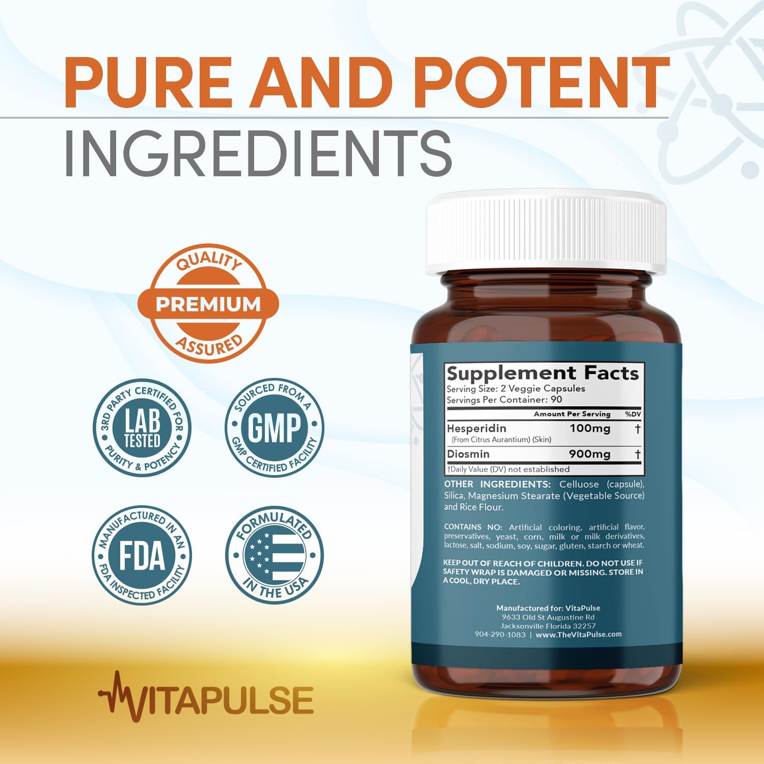 High Potency VitaPulse Hesperidin Supplement - 1000mg Per Serving (180 Capsules) - 3 Month Supply