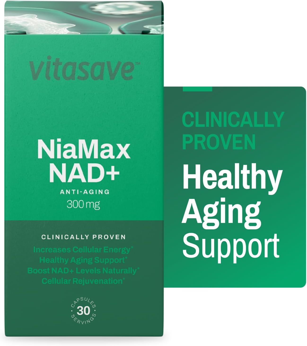 High Potency Vitasave NiaMax NAD+ 300mg Supplement for Cellular Energy & Cognitive Health - Non-GMO, Vegan, Gluten-Free (30 Capsules)