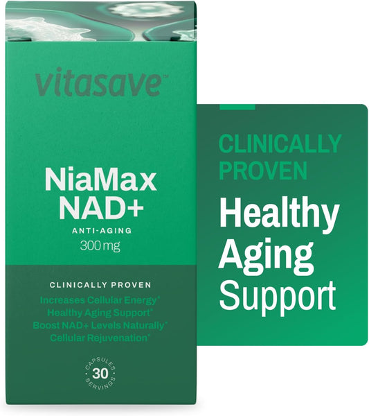 High Potency Vitasave NiaMax NAD+ 300mg Supplement for Cellular Energy & Cognitive Health - Non-GMO, Vegan, Gluten-Free (30 Capsules)