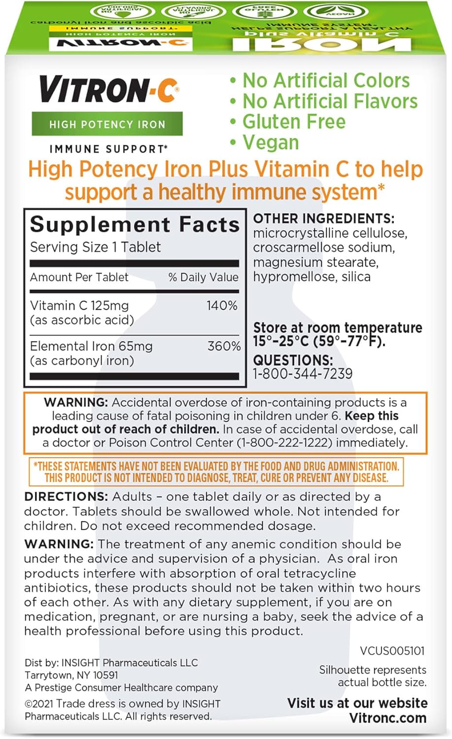 High Potency Vitron-C Iron Supplement for Immune Support - Daily Iron & Vitamin C Supplement