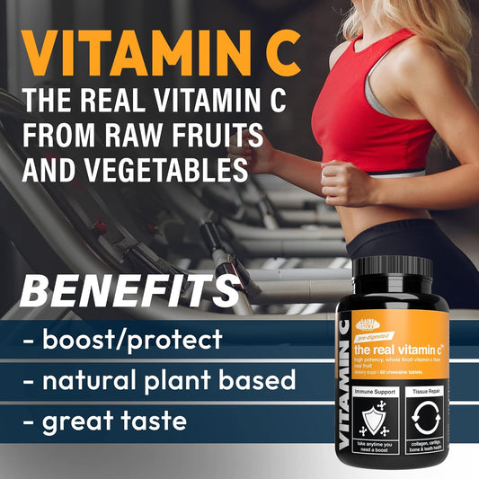 High Potency Whole Food Vitamin C Supplement by Gains in Bulk - 60 Vegan Chewables from Plant Sources