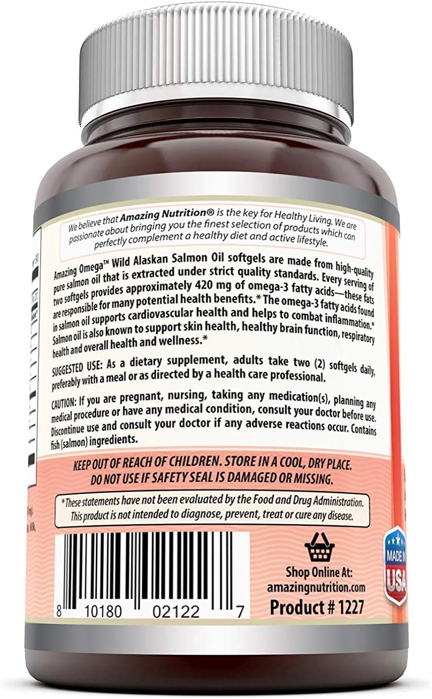 High Potency Wild Alaskan Salmon Oil Softgels - 2000mg (180 Count | 2 Pack) by Amazing Nutrition