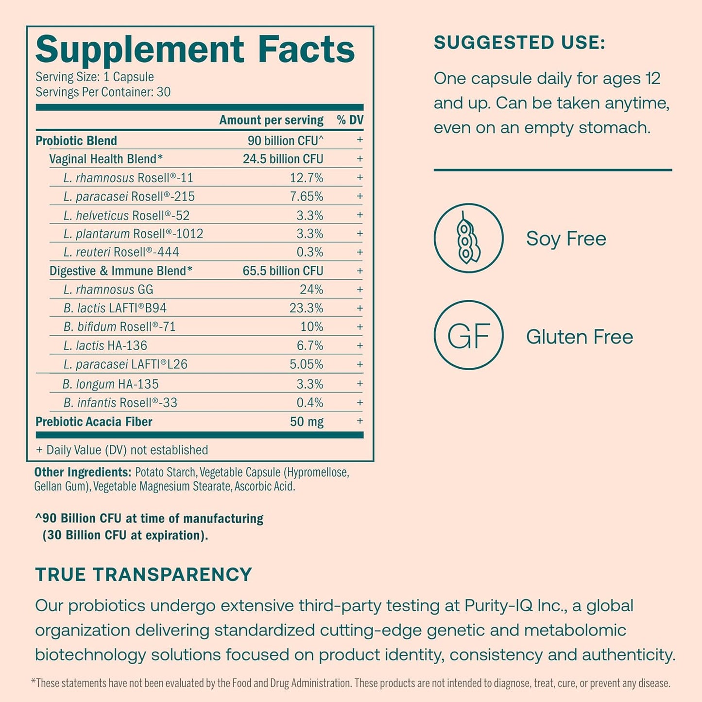 High-Potency Women’s Probiotic - 30 Vegetarian Capsules - 90 Billion CFU - Supports Digestive, Vaginal, and Immune Health - Gluten & Soy Free