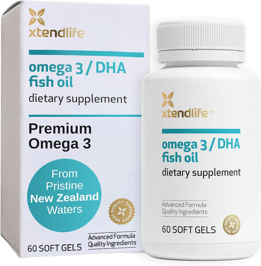 High Potency Xtendlife Omega 3 DHA Fish Oil - 1100mg with 700mg DHA and 300mg EPA - Heart and Brain Support - 60 Softgels