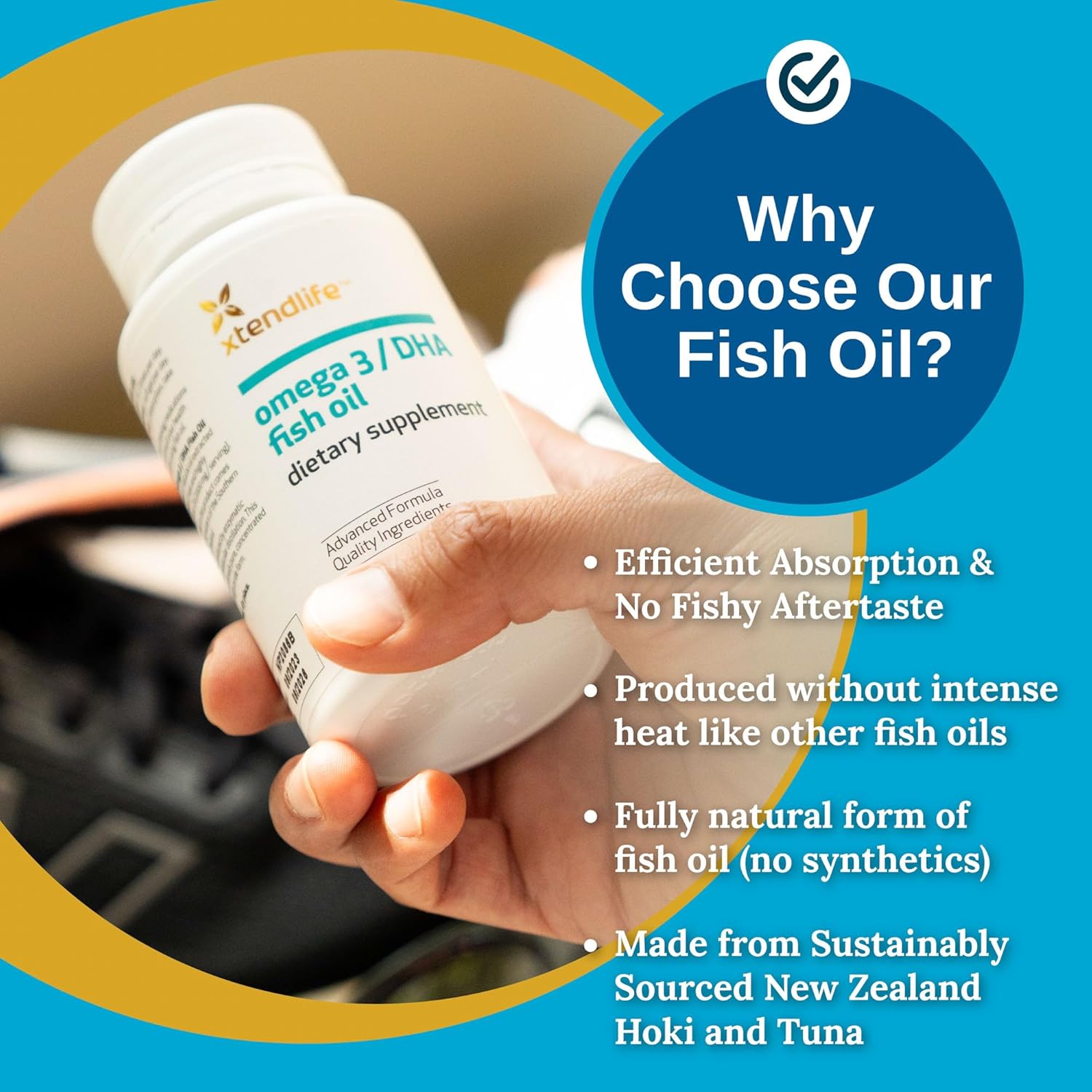 High Potency Xtendlife Omega 3 DHA Fish Oil - 1100mg with 700mg DHA and 300mg EPA - Heart and Brain Support - 60 Softgels