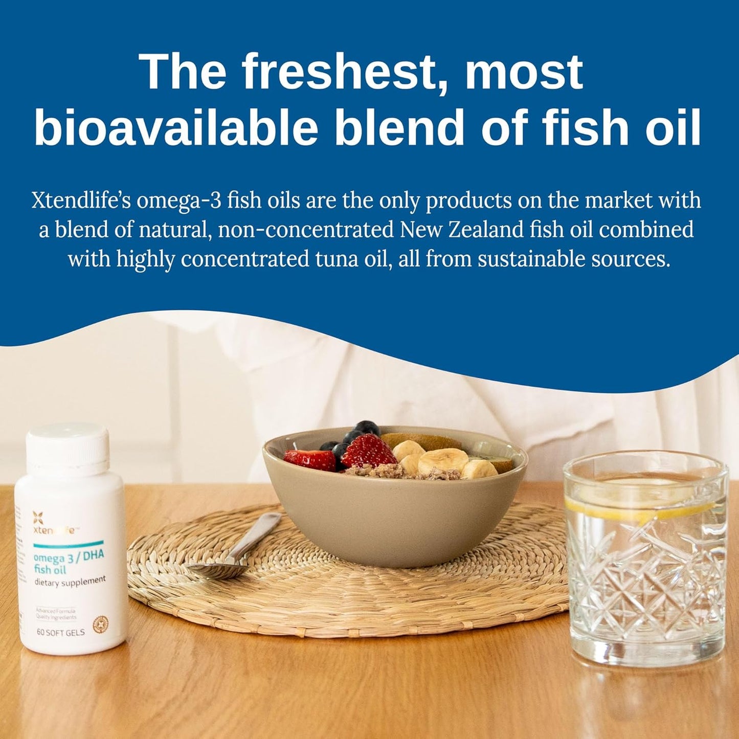 High Potency Xtendlife Omega 3 DHA Fish Oil - 1100mg with 700mg DHA and 300mg EPA - Heart and Brain Support - 60 Softgels