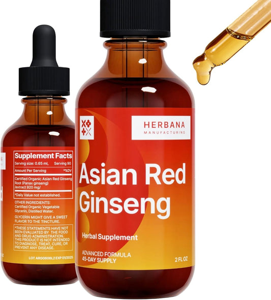 High Potency Yang Asian Red Ginseng Liquid Extract for Energy, Focus, and Immune Support - 2 oz Tincture - 45-Day Supply