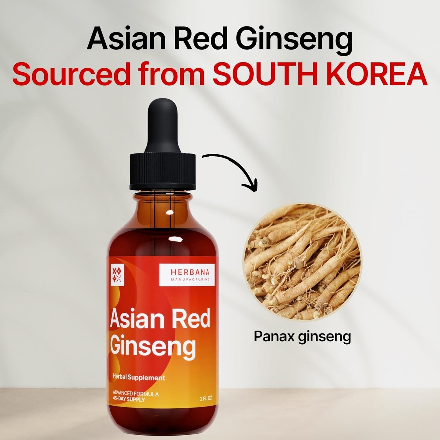 High Potency Yang Asian Red Ginseng Liquid Extract for Energy, Focus, and Immune Support - 2 oz Tincture - 45-Day Supply