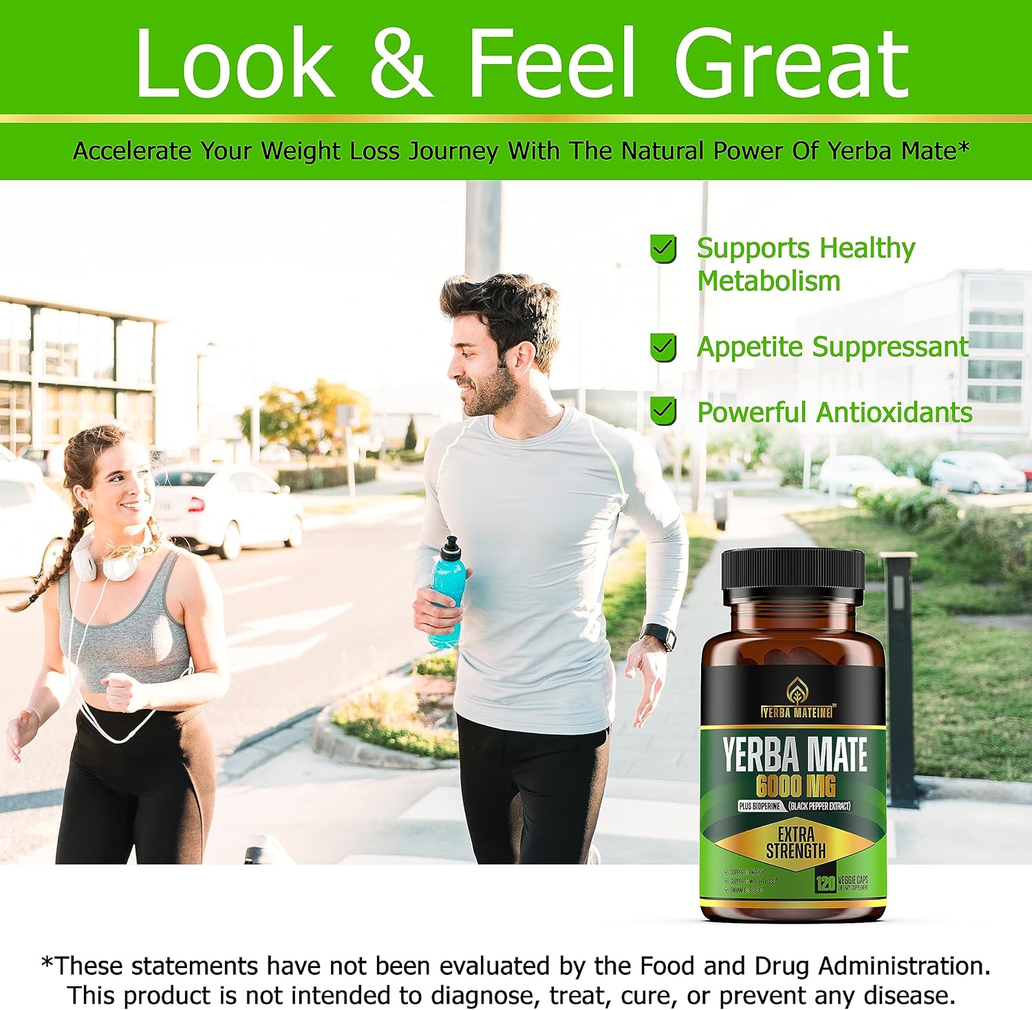 High Potency Yerba Mateine Extract Pills - 6000mg Strength, 60mg Caffeine, Made in USA - Boost Energy, Focus, Nootropics - 120 Capsules