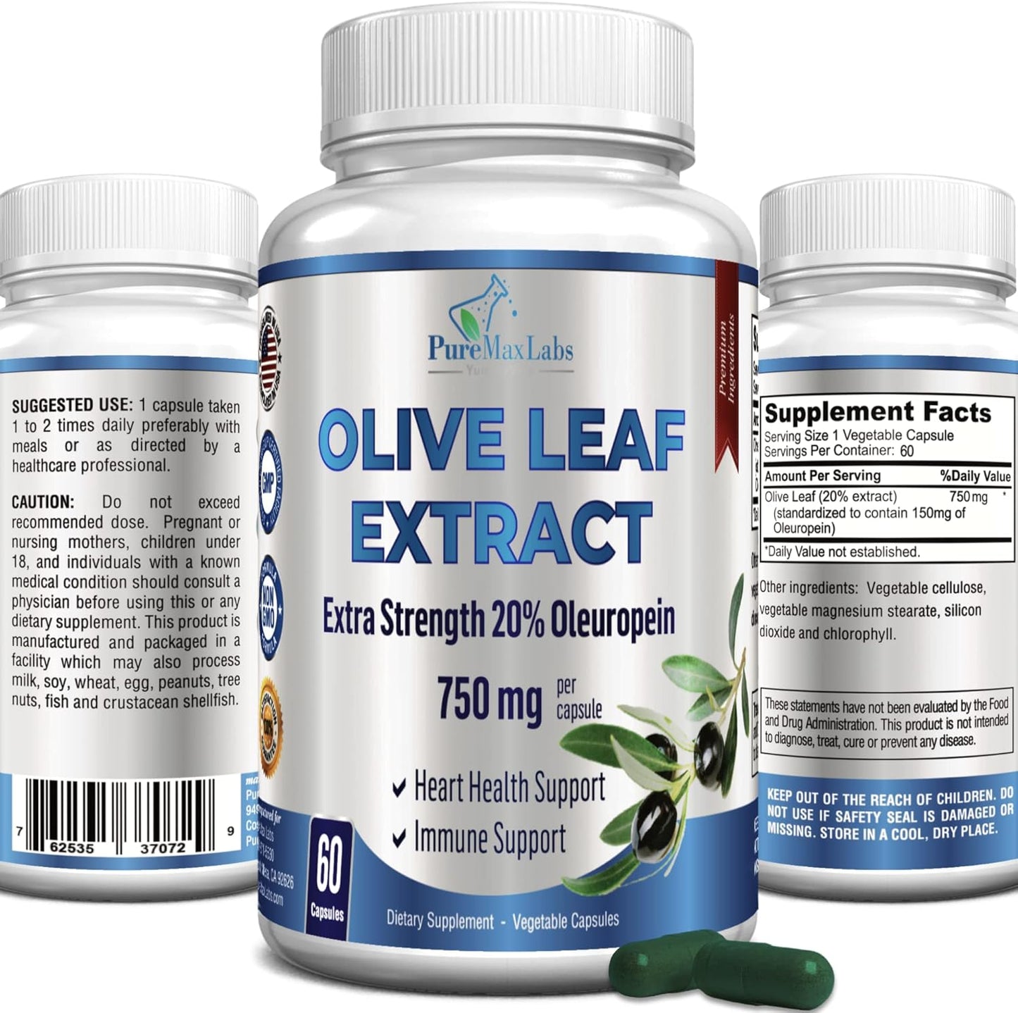 High-Potency YUMMYVITE Olive Leaf Extract Capsules - 20% Oleuropein - 750mg - Vegetarian - Immune Support & Antioxidant - 60 Count - BoostGo Australia