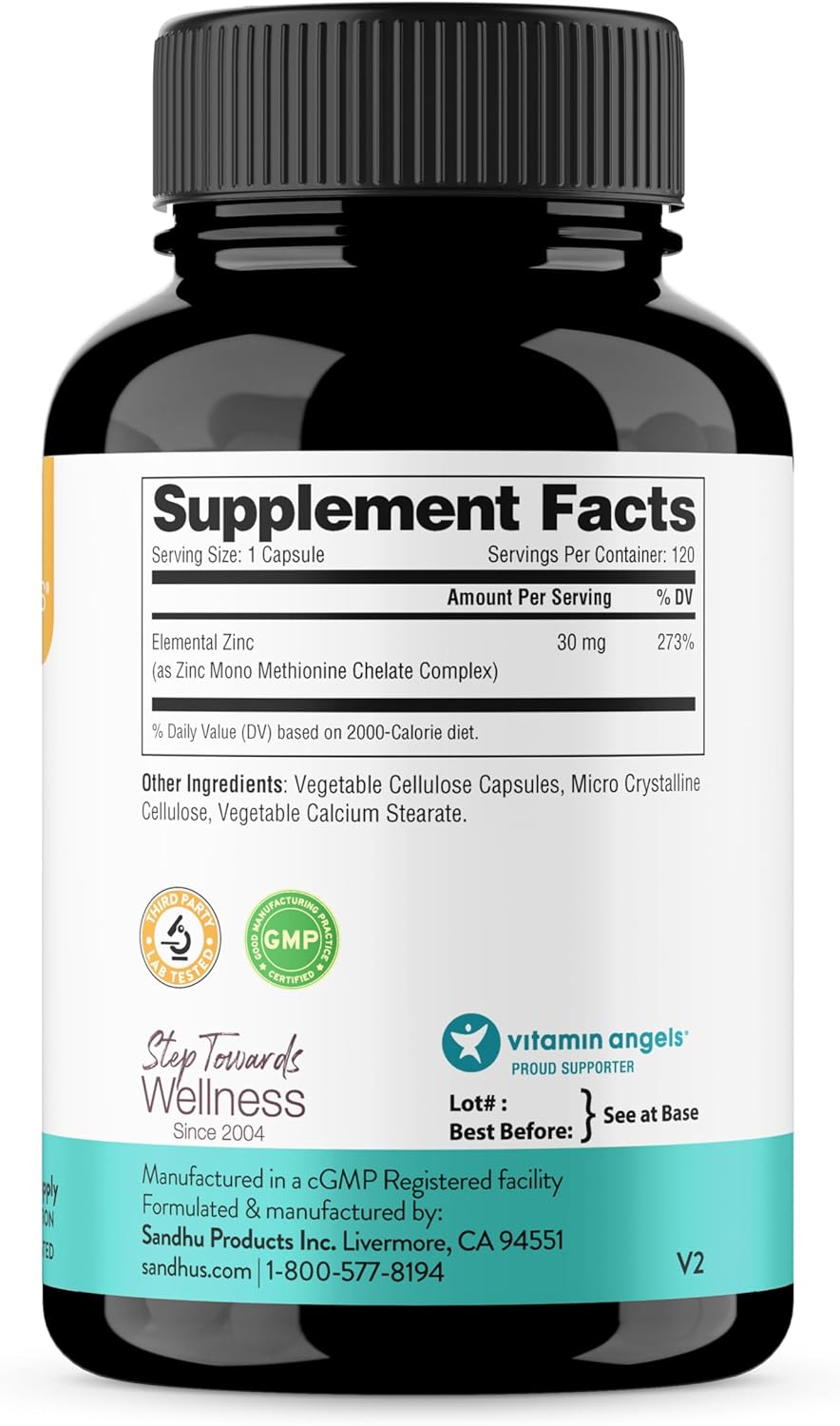 High Potency Zinc 30mg Supplement 120 Count | Immune & Antioxidant Support | 4 Month Supply | Made in USA | Superior Absorption Capsules