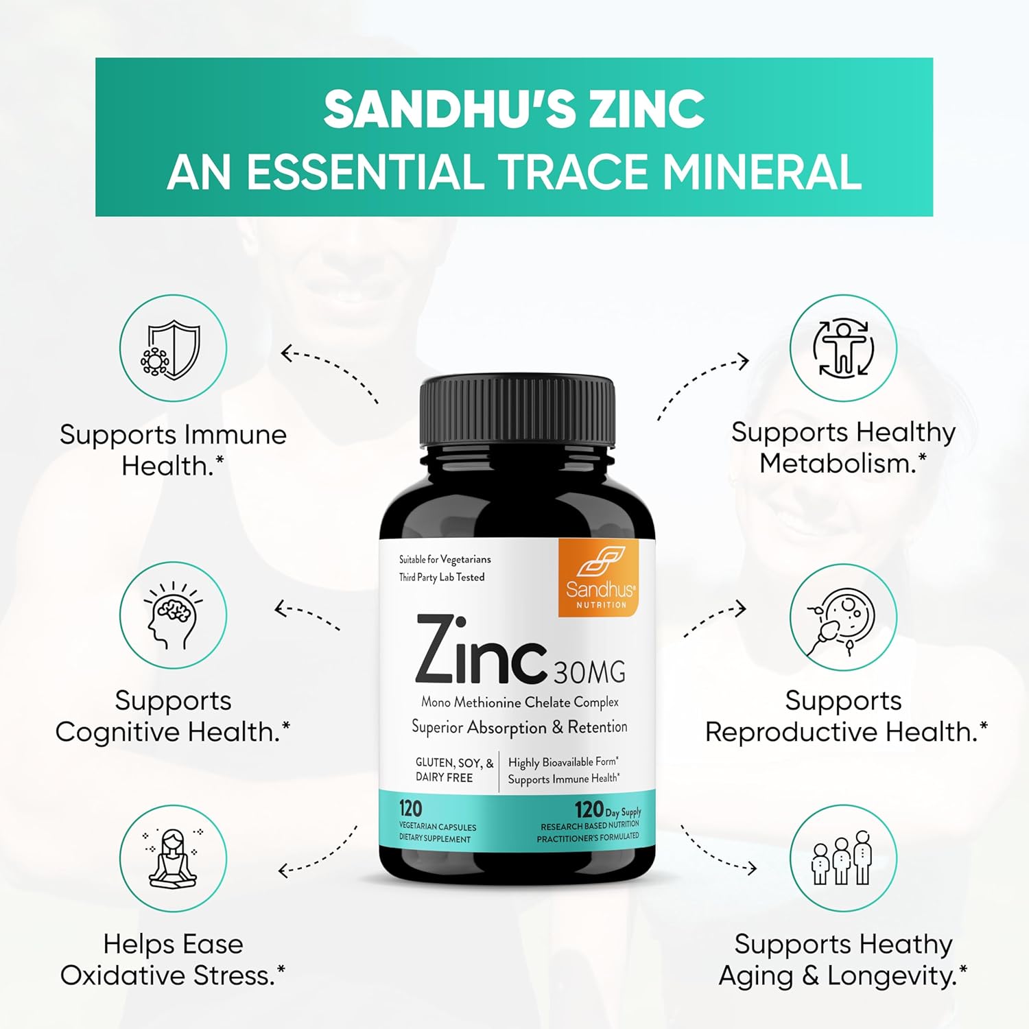 High Potency Zinc 30mg Supplement 120 Count | Immune & Antioxidant Support | 4 Month Supply | Made in USA | Superior Absorption Capsules