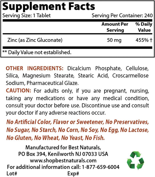 High Potency Zinc Gluconate 50mg & Vitamin B12 6000 mcg Supplement for Immune Support and Energy Boost