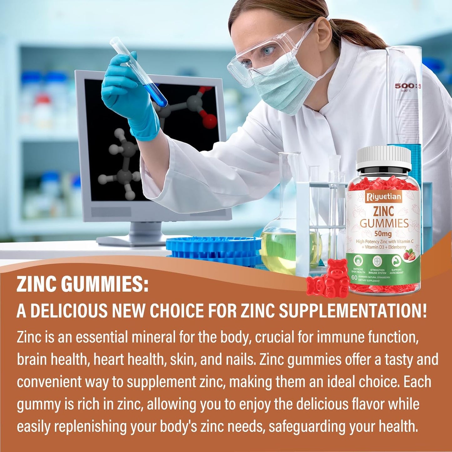 High Potency Zinc Gummies with Vitamin C, D3, and Elderberry - Immune Support - Vegan, Non-GMO - 60 Count