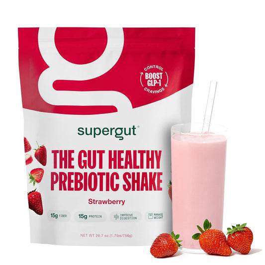 High Protein and Fiber Strawberry Prebiotic Shake for Keto Diet - Meal Replacement with GLP-1 Boost - No Added Sugar - 14 Servings