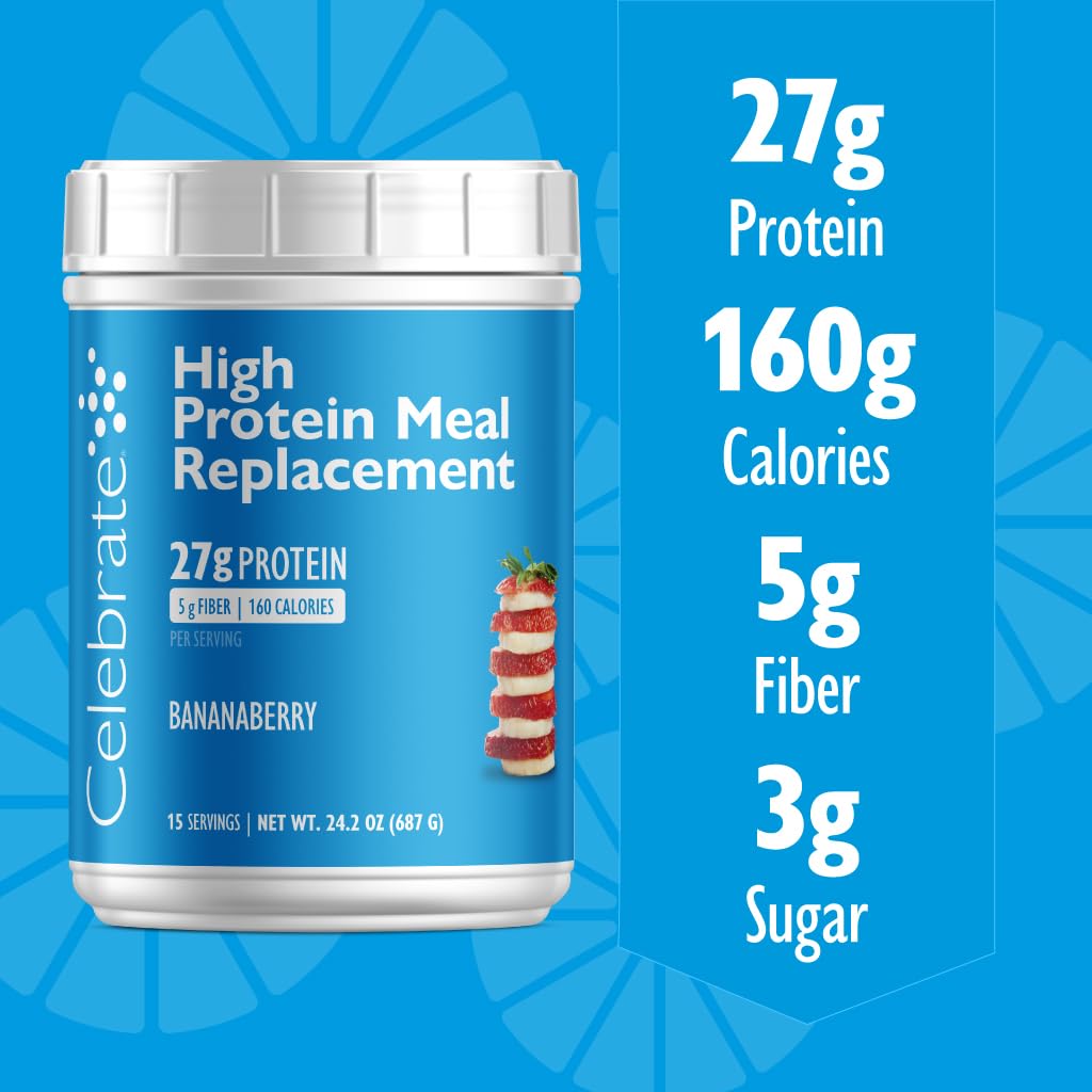 High Protein Bananaberry Shake for Bariatric Surgery Patients, 27g Protein, 5g Fiber, 15 Servings