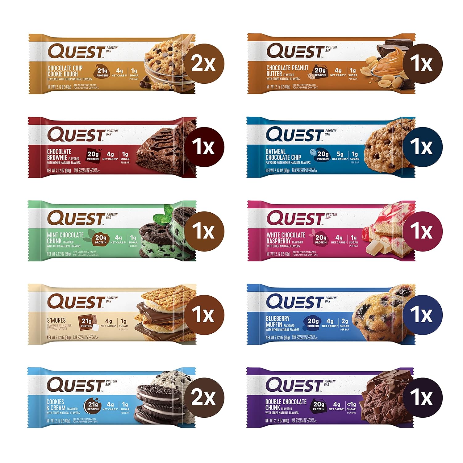 High Protein Bars Variety Pack with 30 Bars, Gluten-Free Options, Assorted Flavors - Quest Nutrition & Pure Protein Bars