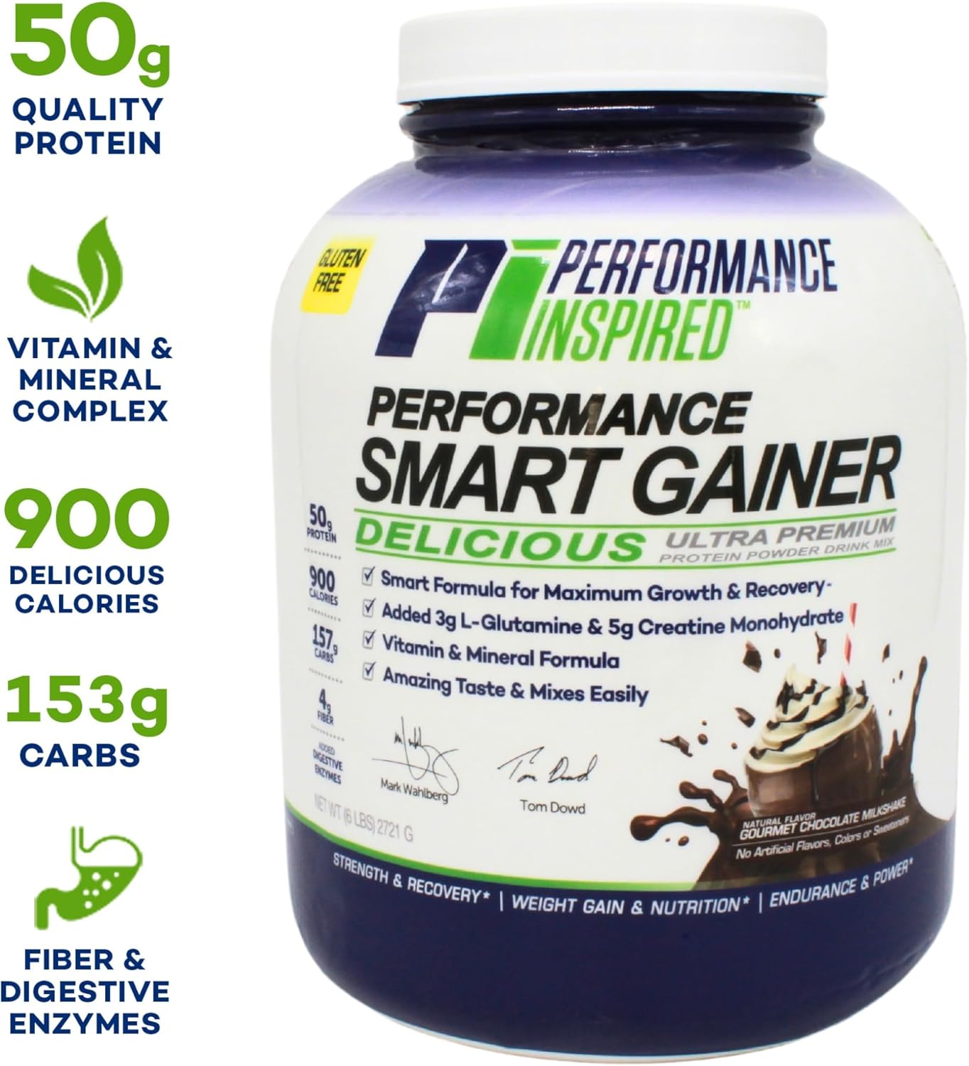 High-Protein Chocolate Milkshake Mass Gainer with Creatine & L-Glutamine for Muscle Growth and Recovery - 6 lb, 50g Protein, 900 Calories - Performance Inspired Nutrition