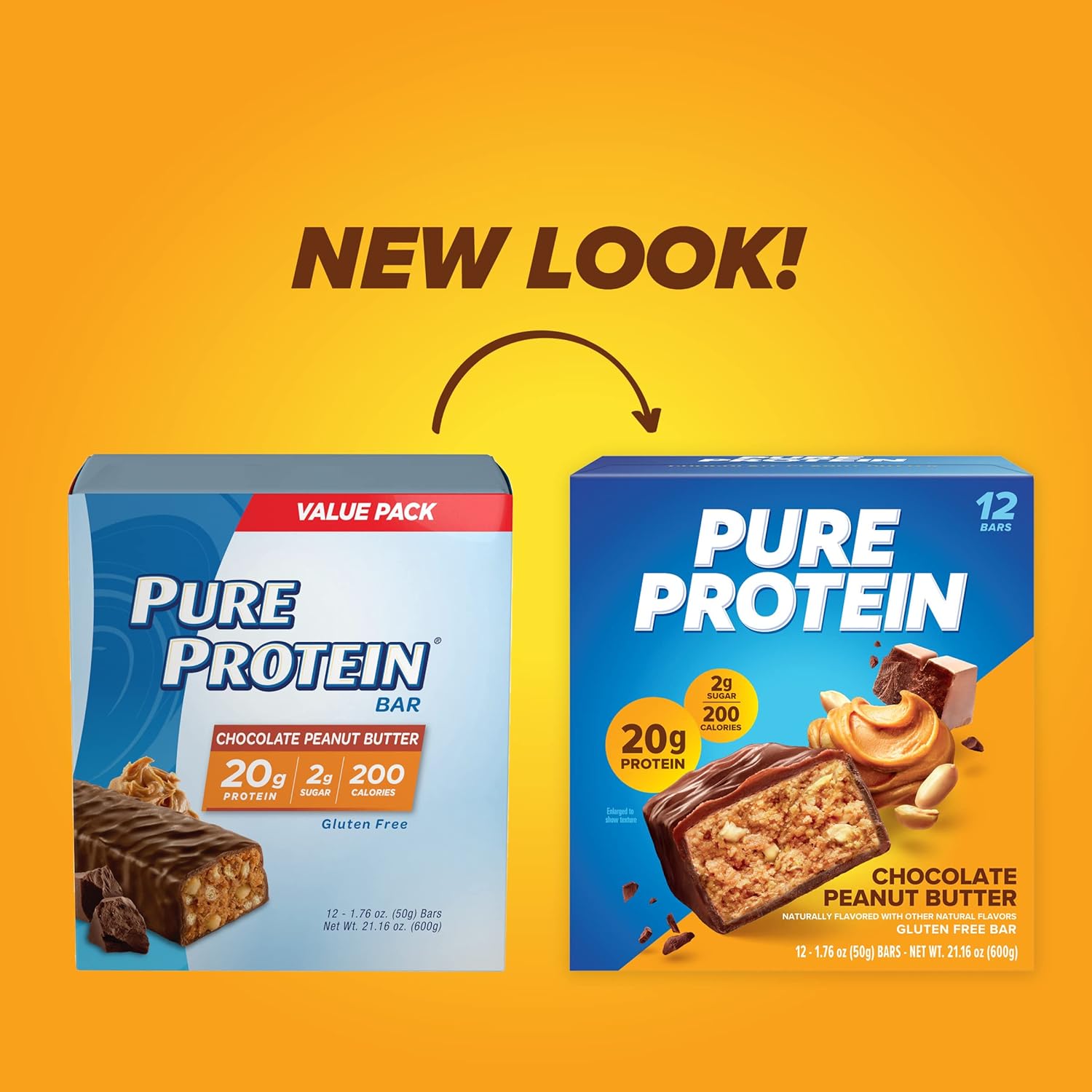 High Protein Chocolate Peanut Butter Pure Protein Bars, 1.76oz, 12 Count - Nutritious Snacks for Energy, Low Sugar, Gluten Free