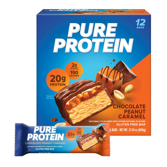 High Protein Chocolate Peanut Caramel Bars, Nutritious Snacks for Energy, Low Sugar, Gluten Free, 1.76oz, 12 Count - BoostGo Australia