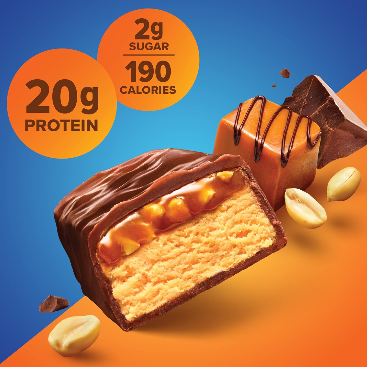 High Protein Chocolate Peanut Caramel Bars, Nutritious Snacks for Energy, Low Sugar, Gluten Free, 1.76oz, 12 Count - BoostGo Australia