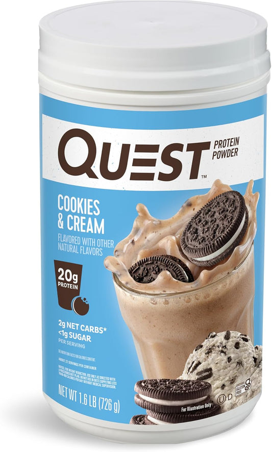 High-Protein Cookies & Cream Powder - 20g Protein, 1g Sugar, Low Carb, Gluten-Free - 1.6lb, 24 Servings