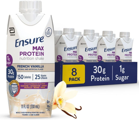 High Protein French Vanilla Shake with 30g Protein and 1g Sugar - Pack of 8 - 11 fl oz Each