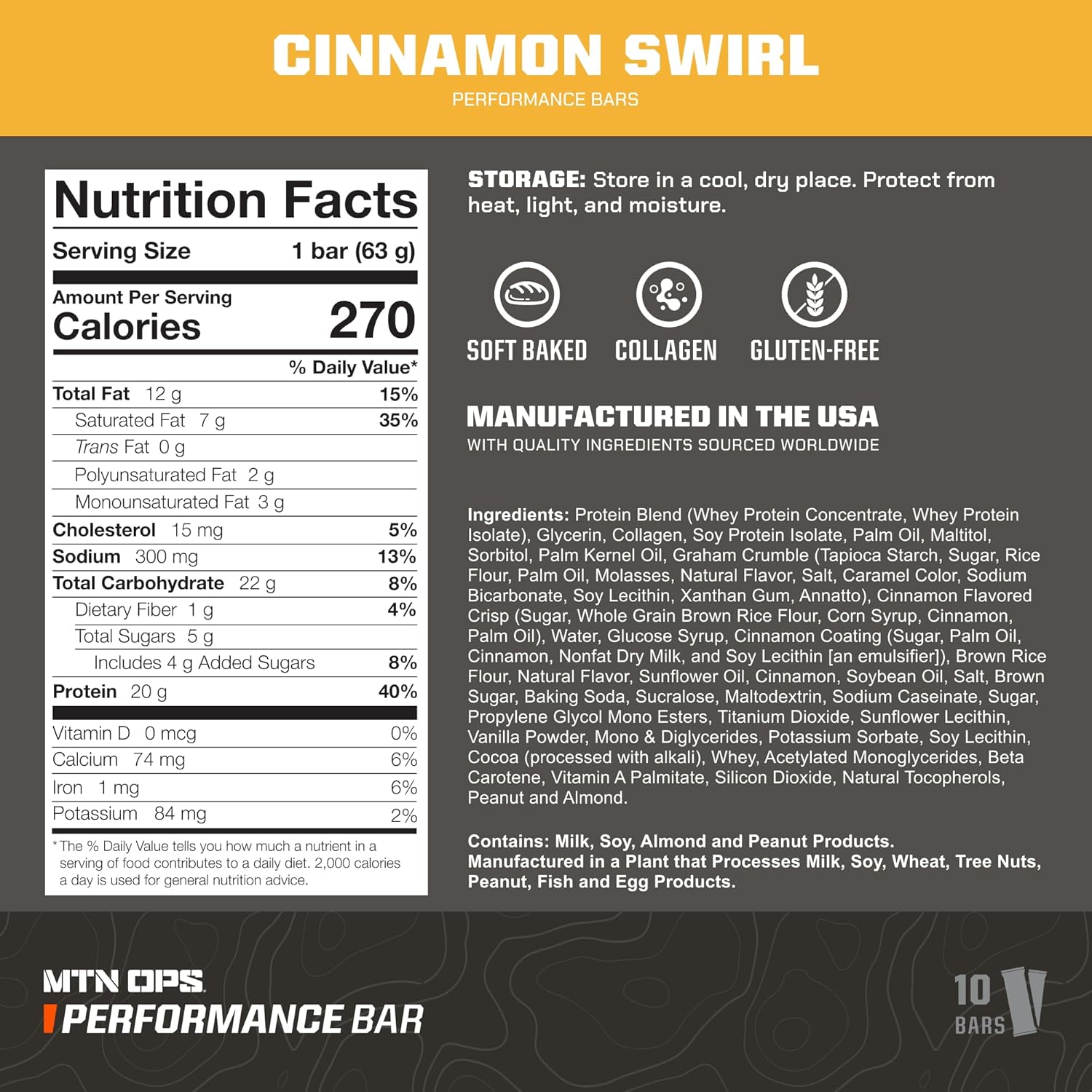 High Protein Frosted Cinnamon Swirl Bars with Whey Isolate & Concentrate, Collagen, Low Sugar, 10 Count