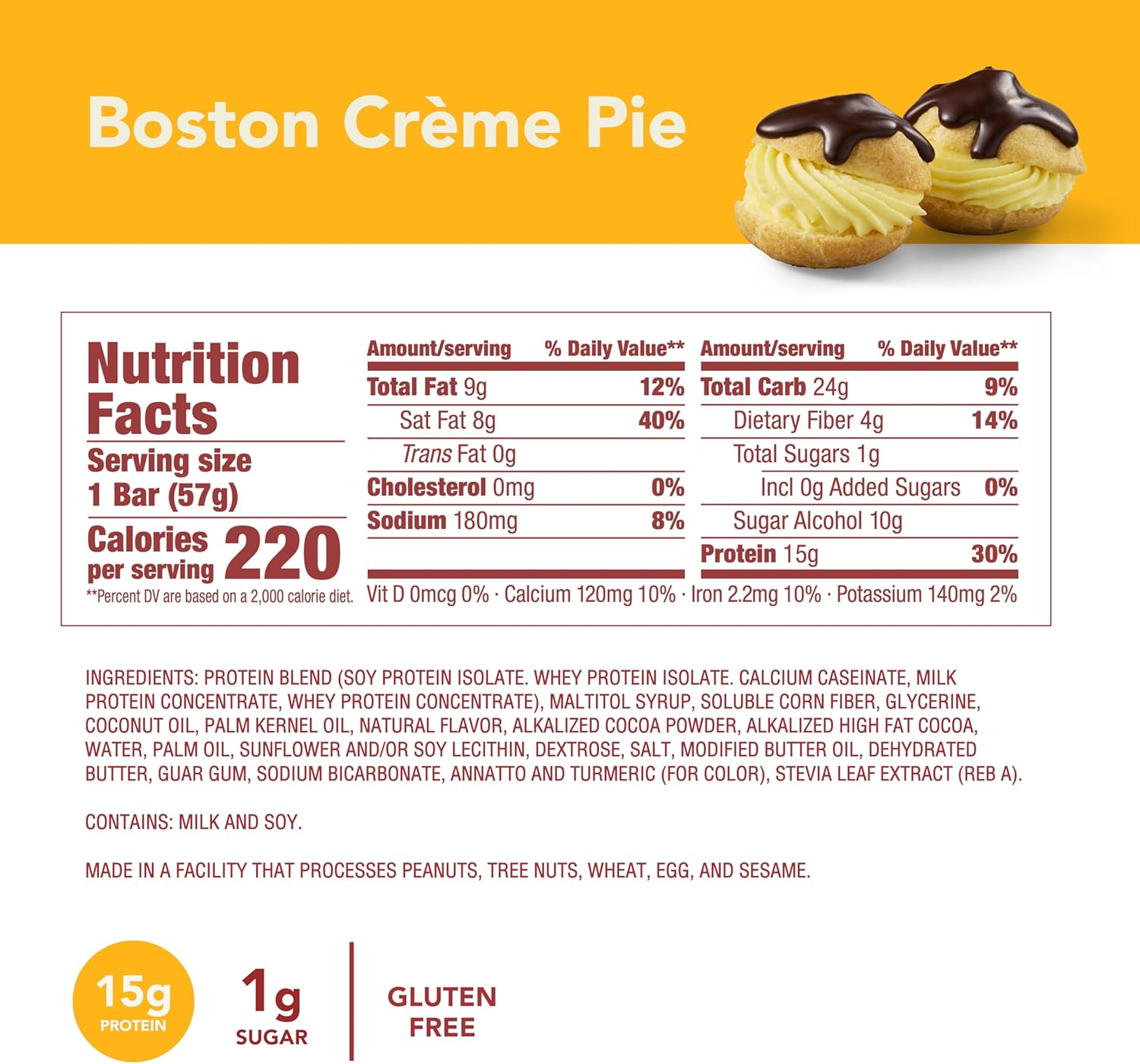 High Protein Gluten Free Kosher Friendly Boston Creme Pie Protein Bars - 10 Count