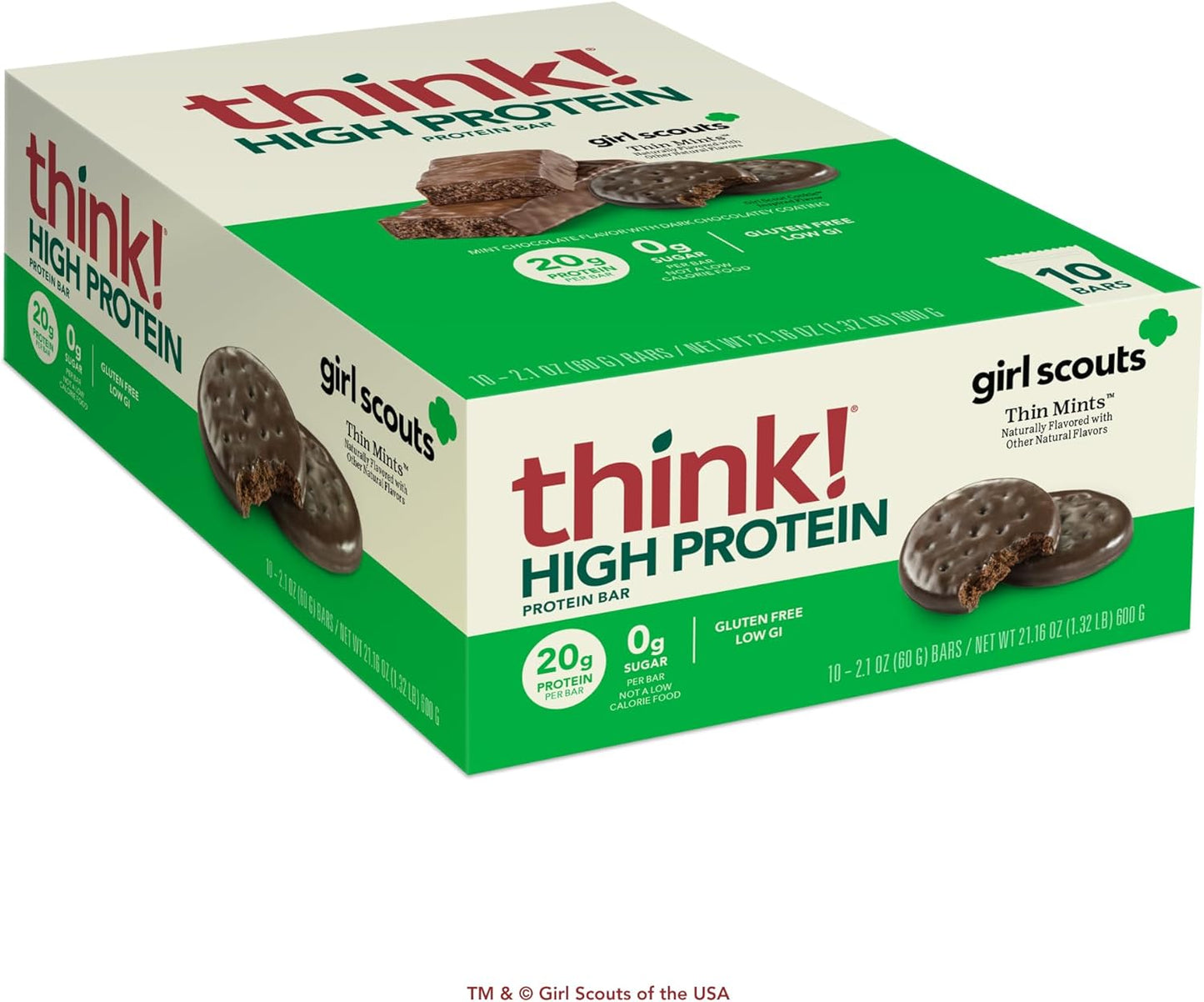 High Protein Gluten-Free Kosher Friendly Nutrition Bars - Girl Scouts Thin Mint Flavor - 2.1 Oz per Bar, 10 Count