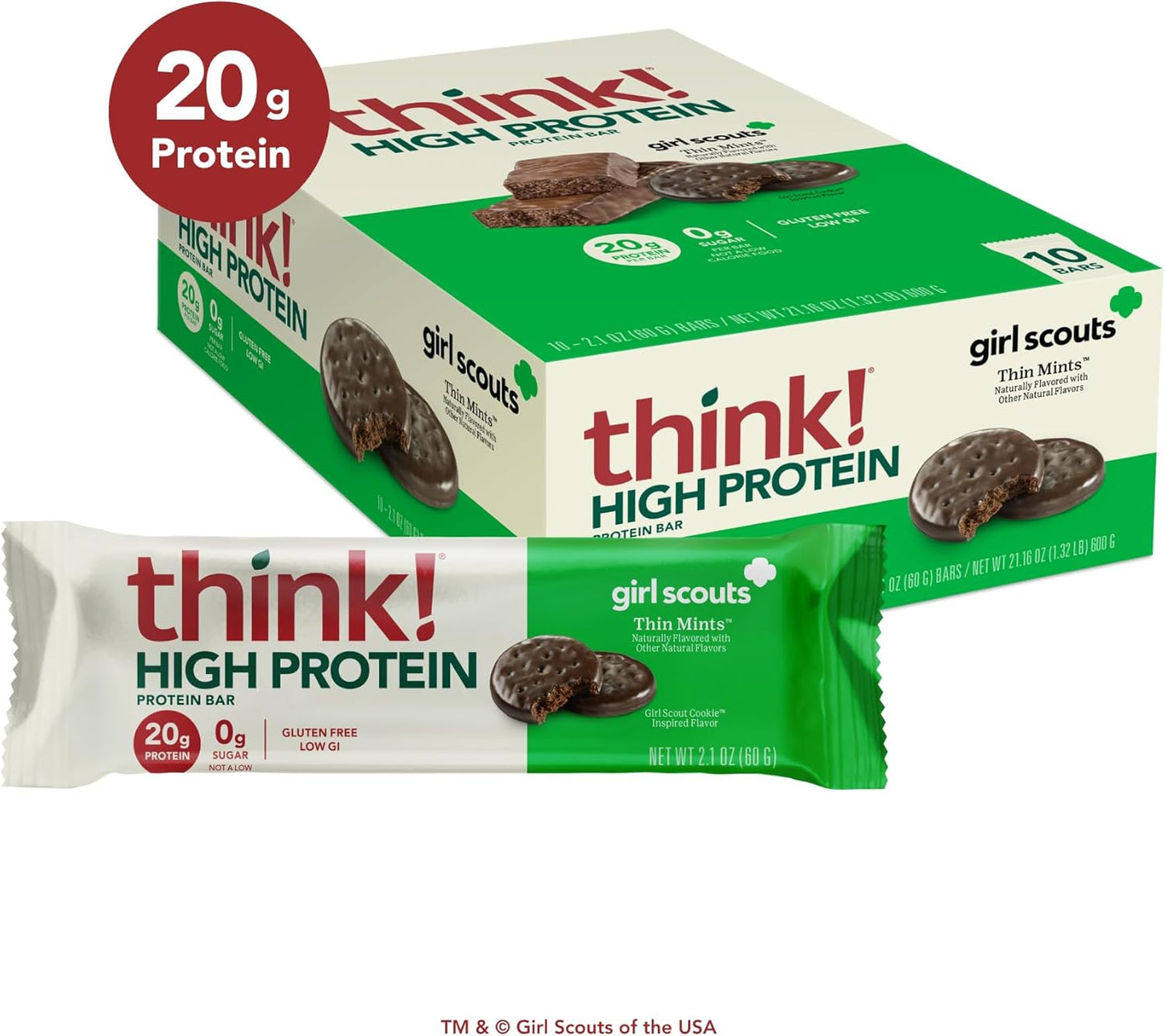 High Protein Gluten-Free Kosher Friendly Nutrition Bars - Girl Scouts Thin Mint Flavor - 2.1 Oz per Bar, 10 Count
