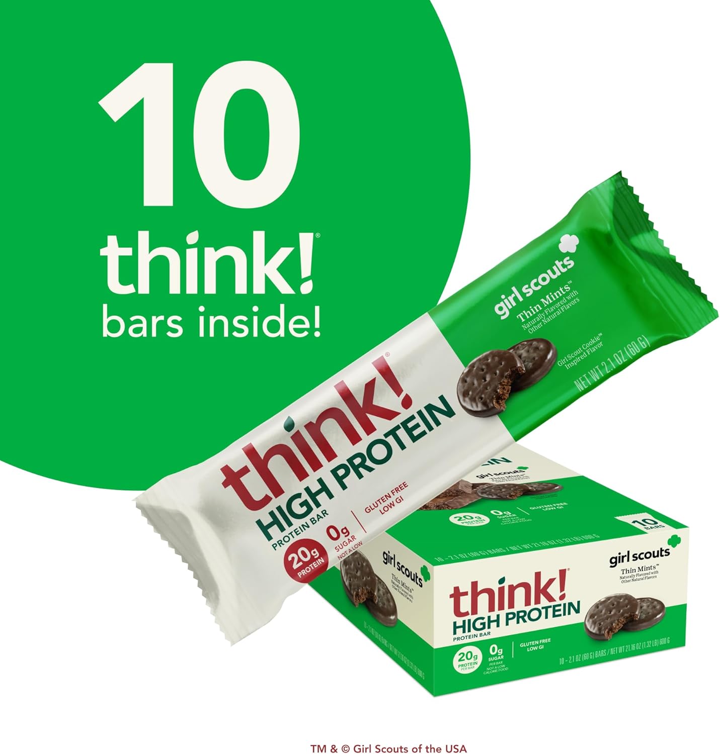 High Protein Gluten-Free Kosher Friendly Nutrition Bars - Girl Scouts Thin Mint Flavor - 2.1 Oz per Bar, 10 Count