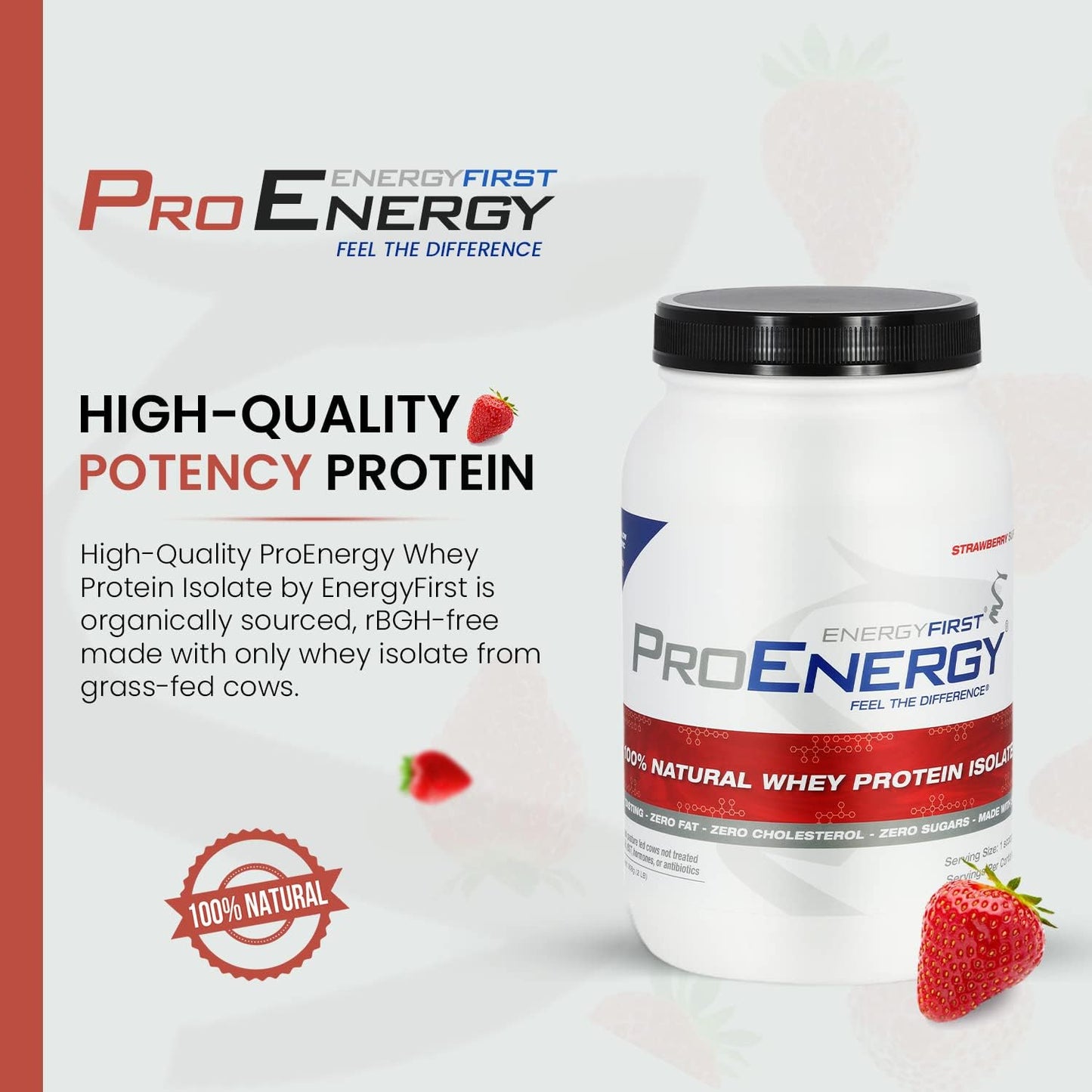 High-Protein Grass-Fed Strawberry Whey Protein Isolate Shake (2lb) - Meal Replacement & Recovery, Non-GMO, Gluten-Free - 37 Servings