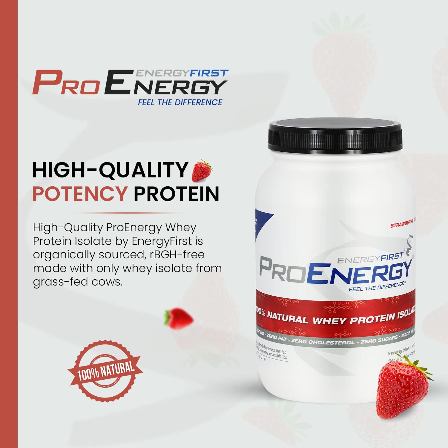 High-Protein Grass-Fed Strawberry Whey Protein Isolate Shake (2lb) - Meal Replacement & Recovery, Non-GMO, Gluten-Free - 37 Servings