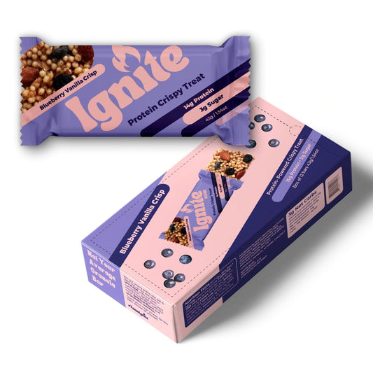 High Protein Low Carb Keto Rice Treat Snack - Ignite Bars Blueberry Vanilla Almond - Fiber Friendly Guilt-Free Healthy Adult Food