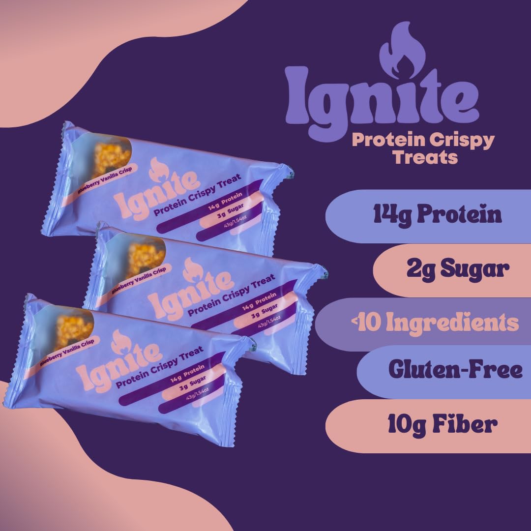High Protein Low Carb Keto Rice Treat Snack - Ignite Bars Blueberry Vanilla Almond - Fiber Friendly Guilt-Free Healthy Adult Food