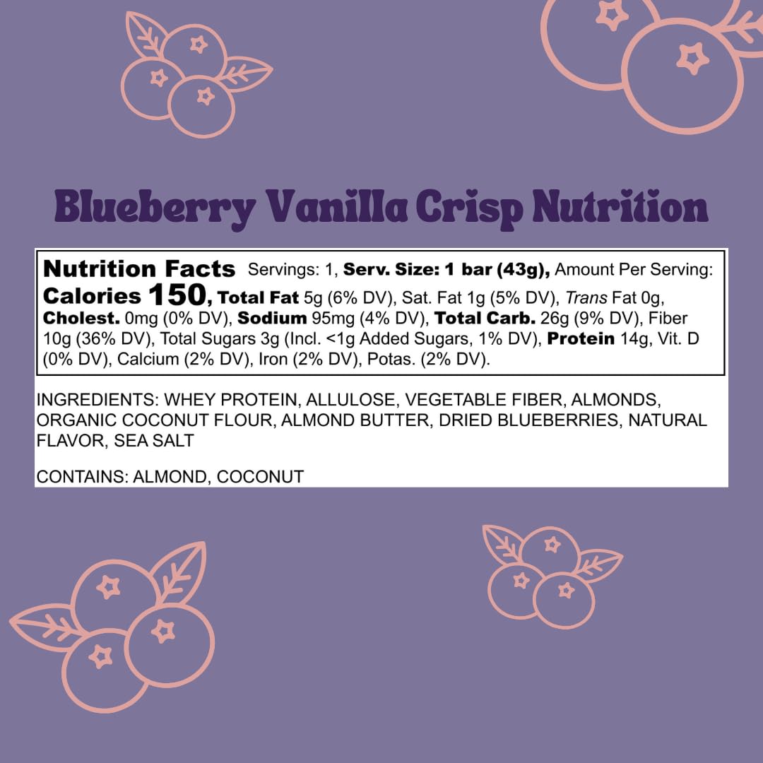 High Protein Low Carb Keto Rice Treat Snack - Ignite Bars Blueberry Vanilla Almond - Fiber Friendly Guilt-Free Healthy Adult Food