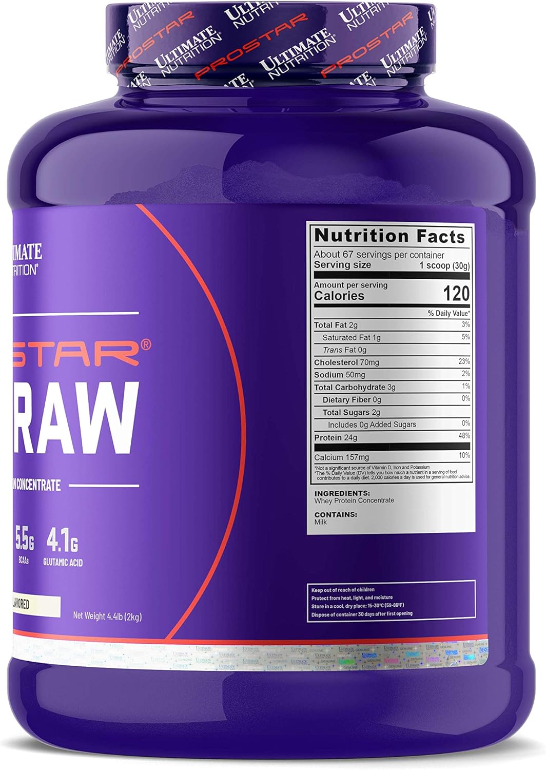 High Protein Low Carb Unflavored Whey Protein Powder - 24g Protein, 5.5g BCAAs, Keto Friendly - 67 Servings, 4.4lbs